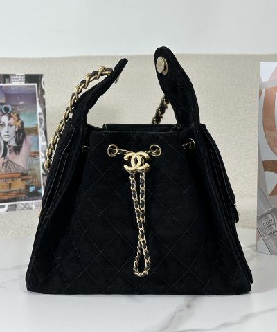 Chanel 25 Small Bag Suede Black - chanel 25 replica front view
